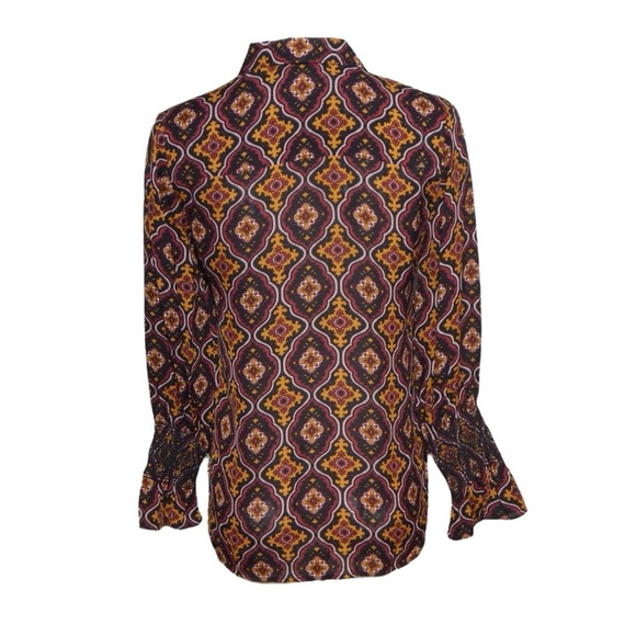 A.L.C. Aubrey Medallion Print Silk Button Down Shirt Top Maroon/Gold Size 4 - Picture 4 of 7